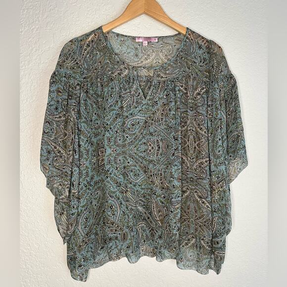 Calypso St. Barth 100% Silk Paisley Blue Blouse Top Boho Peasant Cottage Fairy - Picture 1 of 6